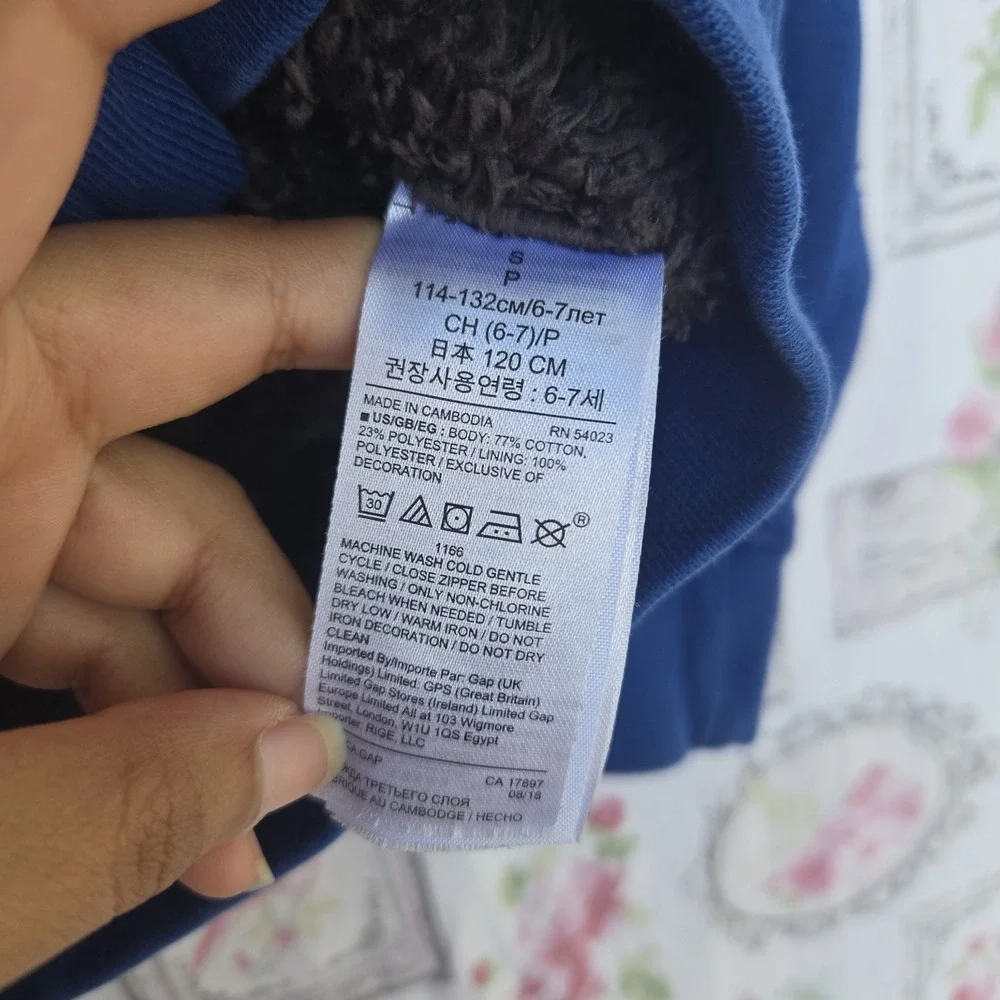 GAP Kids Youth Boys Small 6-7 Blue Full Zip Arch Logo Fleece Hoodie Sweatshirt‎